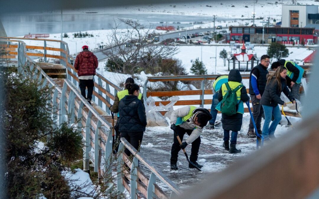Paseo del Centenario: El Municipio junto a la ONG Asez Wao removieron la nieve y el hielo